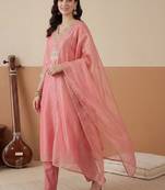 Women Ethnic Motifs Embroidered Kurta with Trousers & With Dupatta