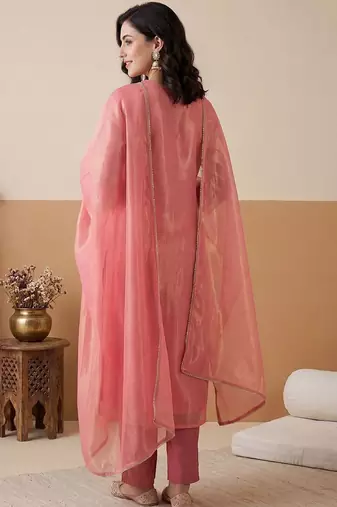 Women Ethnic Motifs Embroidered Kurta with Trousers & With Dupatta
