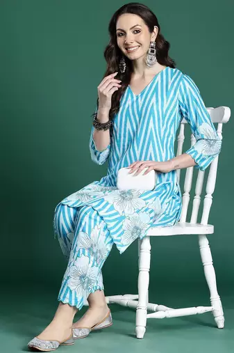 Floral Printed Cotton Kurta with Trousers
