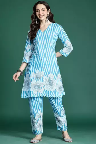 Floral Printed Cotton Kurta with Trousers