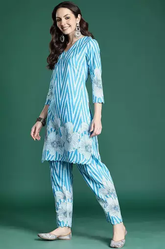 Floral Printed Cotton Kurta with Trousers