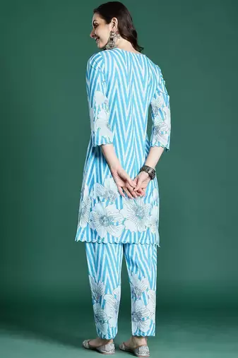 Floral Printed Cotton Kurta with Trousers