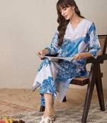 Floral Printed V-Neck Straight Kurta With Trouser