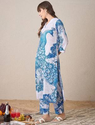 Floral Printed V-Neck Straight Kurta With Trouser 4