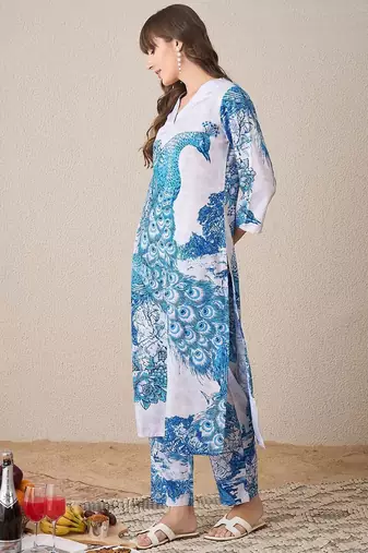 Floral Printed V-Neck Straight Kurta With Trouser