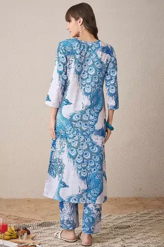 Floral Printed V-Neck Straight Kurta With Trouser