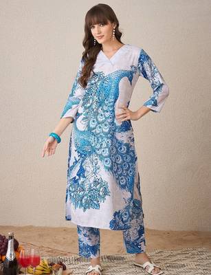 Floral Printed V-Neck Straight Kurta With Trouser 6