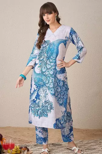 Floral Printed V-Neck Straight Kurta With Trouser