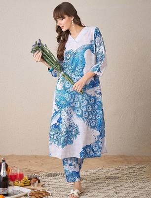 Floral Printed V-Neck Straight Kurta With Trouser 7