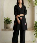 Women Embroidered Cotton Kurti with Palazzos