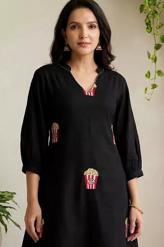 Women Embroidered Cotton Kurti with Palazzos