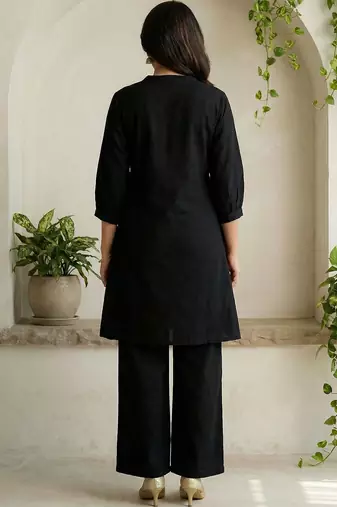 Women Embroidered Cotton Kurti with Palazzos