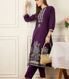 Women Printed Mirror Work Cotton Kurta with Trousers