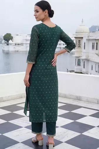 Women Embroidered Chanderi Silk Kurta with Trousers & With Dupatta