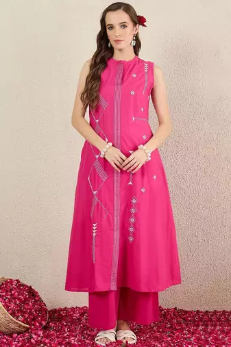 Women Ethnic Motifs Embroidered Cotton Kurta with Palazzos