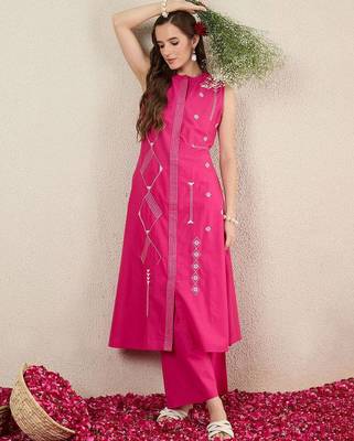 Women Ethnic Motifs Embroidered Cotton Kurta with Palazzos 7
