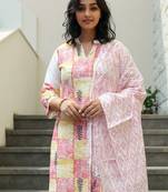 Women Checked Cotton Kurta with Palazzo & Dupatta