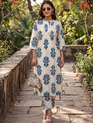 Women Ethnic Motifs Printed Cotton Kurta with Trousers 4
