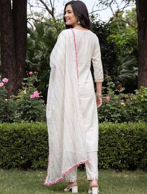 Women Floral Embroidered Mirror Work Kurta with Trousers & With Dupatta 4