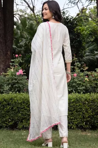 Women Floral Embroidered Mirror Work Kurta with Trousers & With Dupatta