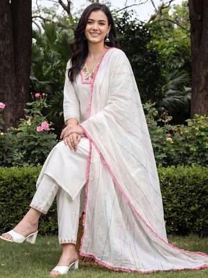 Women Floral Embroidered Mirror Work Kurta with Trousers & With Dupatta 5