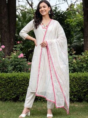 Women Floral Embroidered Mirror Work Kurta with Trousers & With Dupatta 6