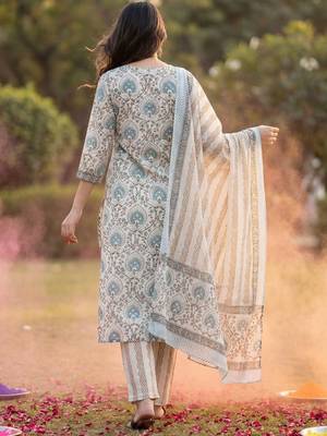 Women Ethnic Motifs Printed Cotton Kurta with Trousers & With Dupatta 7
