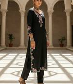 Women Floral Embroidered Thread Work Cotton Kurta with Trousers