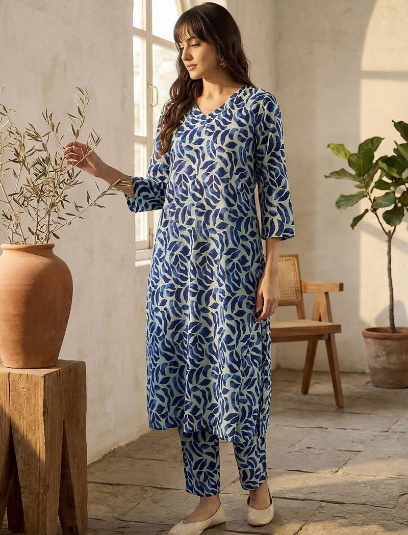 Printed Cotton Kurta & Trousers