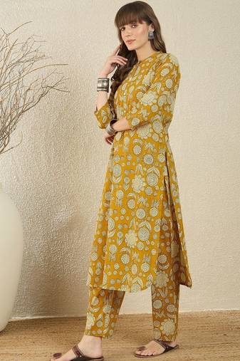Floral Printed Cotton Kurta With Trouser