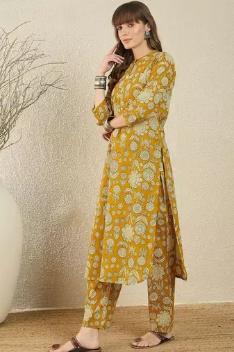 Floral Printed Cotton Kurta With Trouser