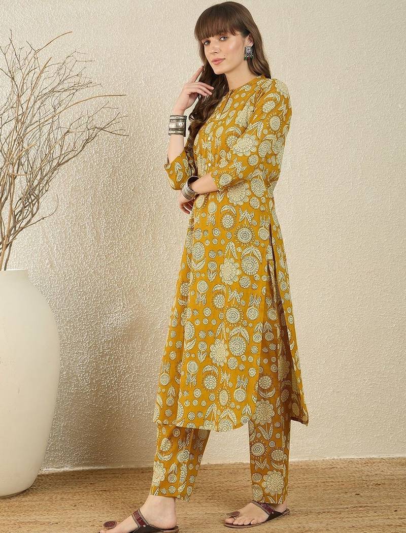 Floral Printed Cotton Kurta With Trouser