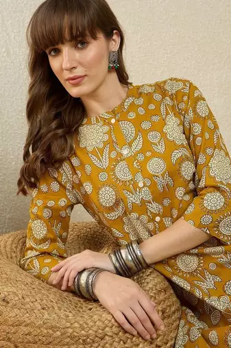 Floral Printed Cotton Kurta With Trouser
