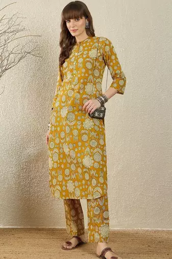 Floral Printed Cotton Kurta With Trouser