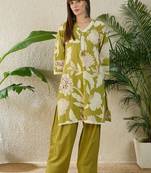 Floral Printed Cotton Straight Kurta With Trousers