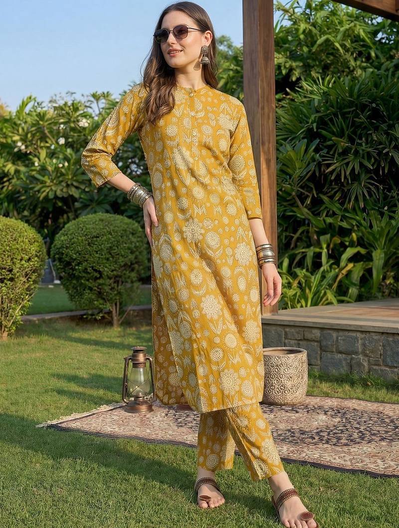 Women Floral Printed Cotton Kurta with Trousers