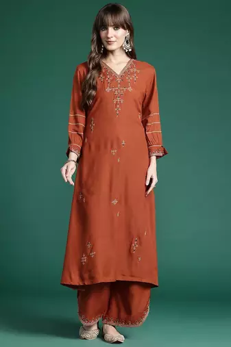 Embroidered Thread Work Kurta with Trousers