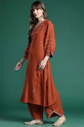 Embroidered Thread Work Kurta with Trousers