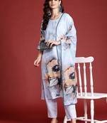 Floral Printed Beads & Stones Chanderi Silk Kurta With Trousers & Dupatta