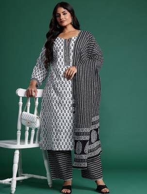 Plus Size Printed Kurta with Trousers & Dupatta 1