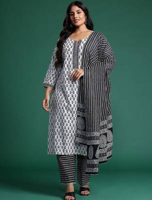Plus Size Printed Kurta with Trousers & Dupatta 5