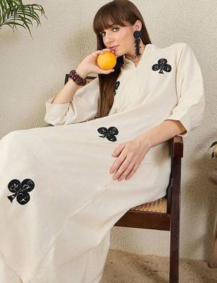 Floral Embroidered Mandarin Collar Thread Work Cotton A-Line Kurta & Palazzo 7