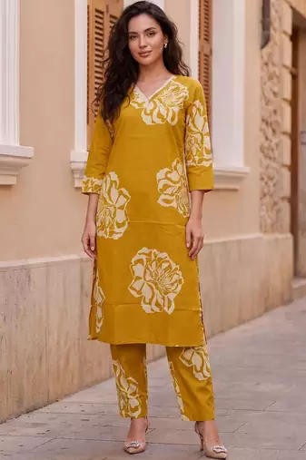 Women Floral Printed Cotton Kurta with Trousers