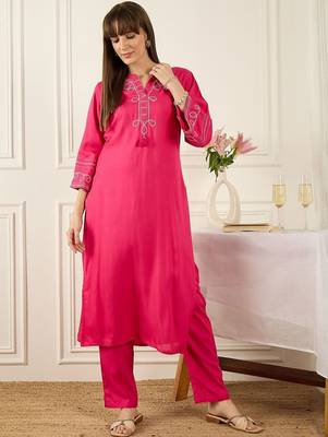 Floral Printed Thread Work Cotton Kurta With Palazzos 1