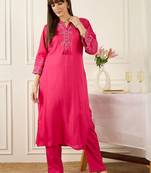 Floral Printed Thread Work Cotton Kurta With Palazzos
