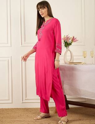 Floral Printed Thread Work Cotton Kurta With Palazzos 3