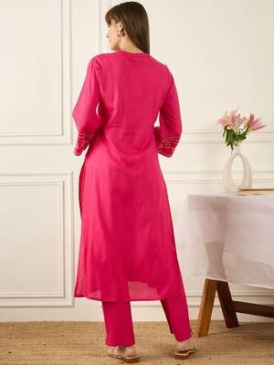 Floral Printed Thread Work Cotton Kurta With Palazzos 5