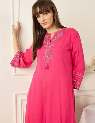 Floral Printed Thread Work Cotton Kurta With Palazzos 6