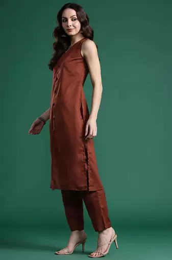 Solid Kurta with Trousers & Dupatta