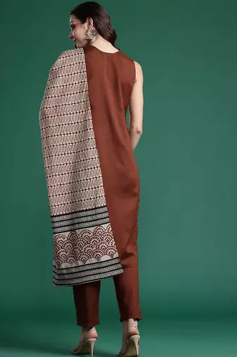 Solid Kurta with Trousers & Dupatta